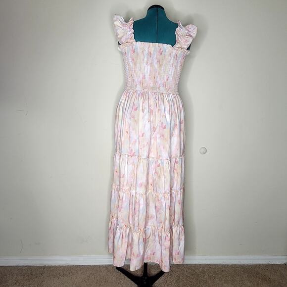 Melloday Sleeveless Pastel Watercolor Tiered Maxi Dress Spring Pockets Sz L NWOT - Picture 3 of 8